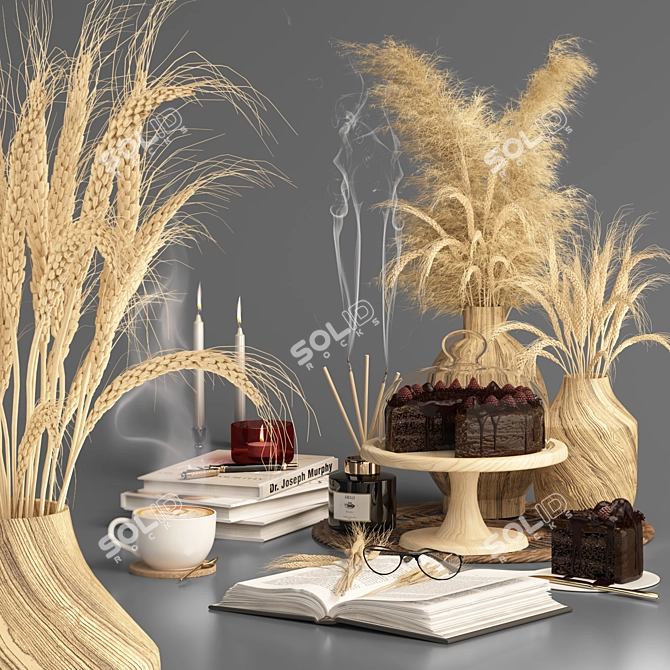 Elegant Pampas & Wheat Decor Set 3D model image 2