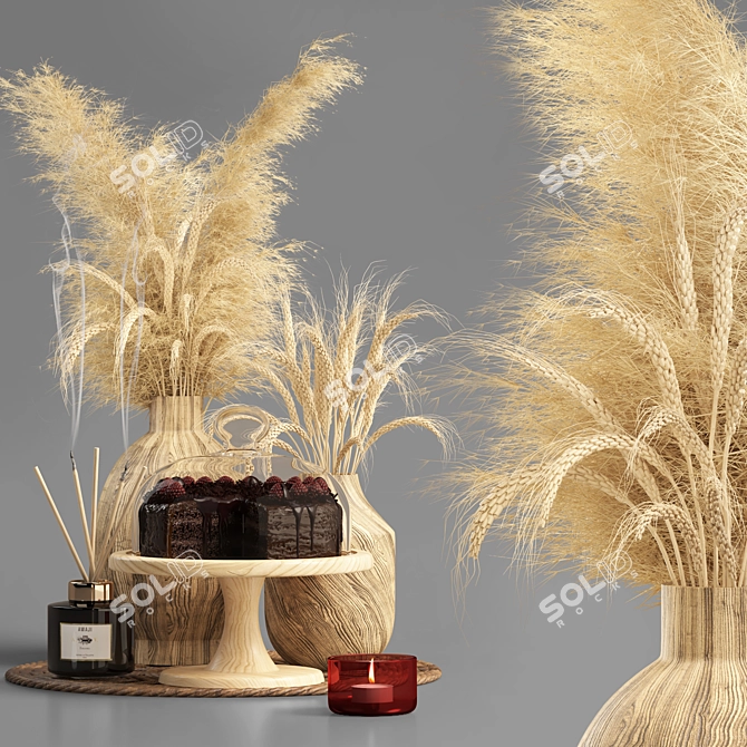Elegant Pampas & Wheat Decor Set 3D model image 3