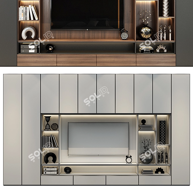 Sleek TV Wall Decor 3D model image 2