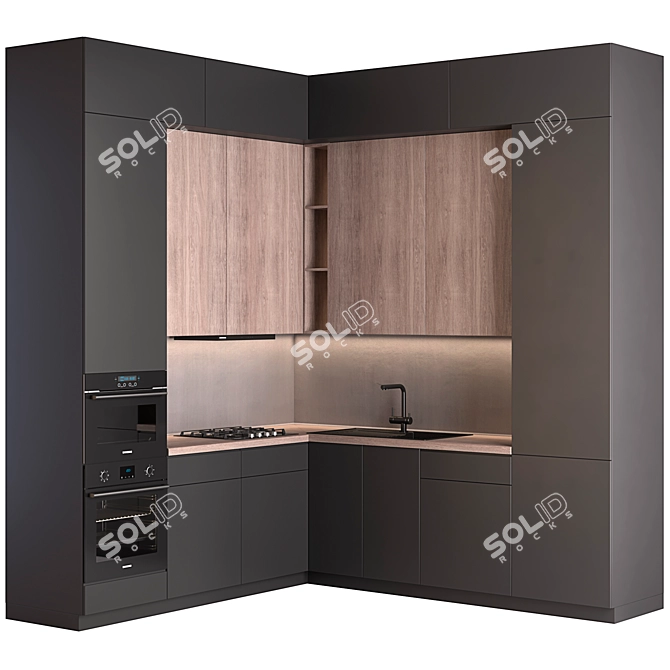 Modern Kitchen Set with 3D Renders 3D model image 1