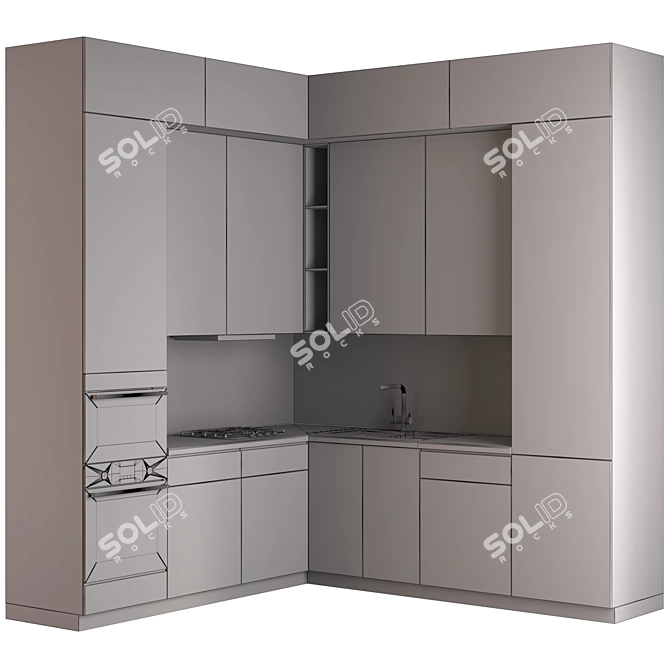 Modern Kitchen Set with 3D Renders 3D model image 6