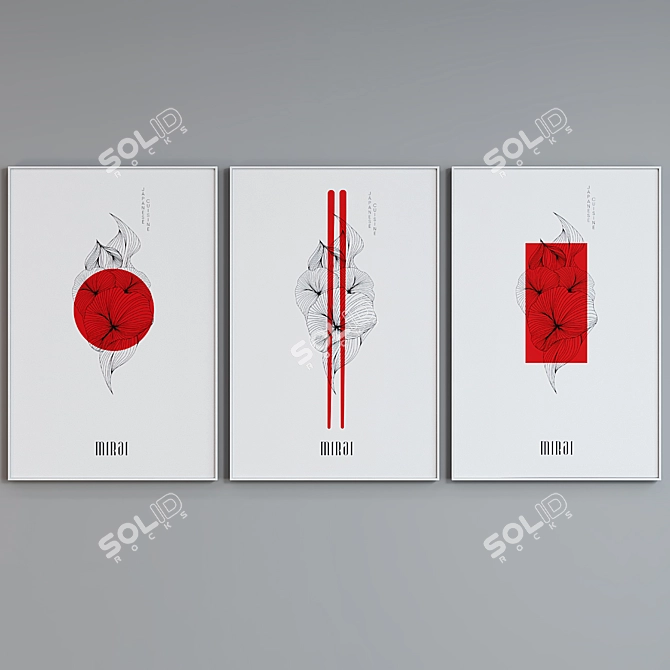 Modern Japanese Style Picture Frame Set 3D model image 2