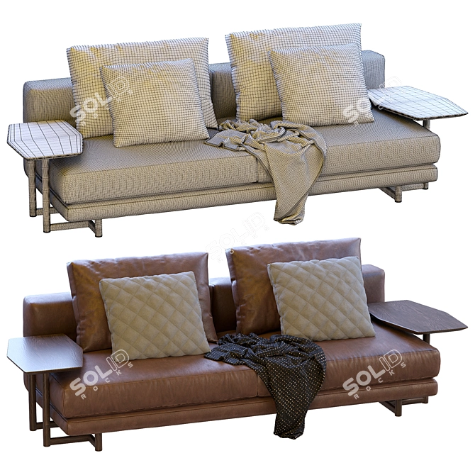 Modern Abacus Leather Sofa 3D model image 3