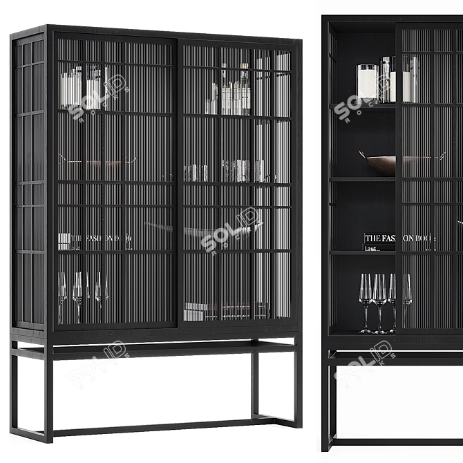 Sleek Sliding Black Cabinet 3D model image 1