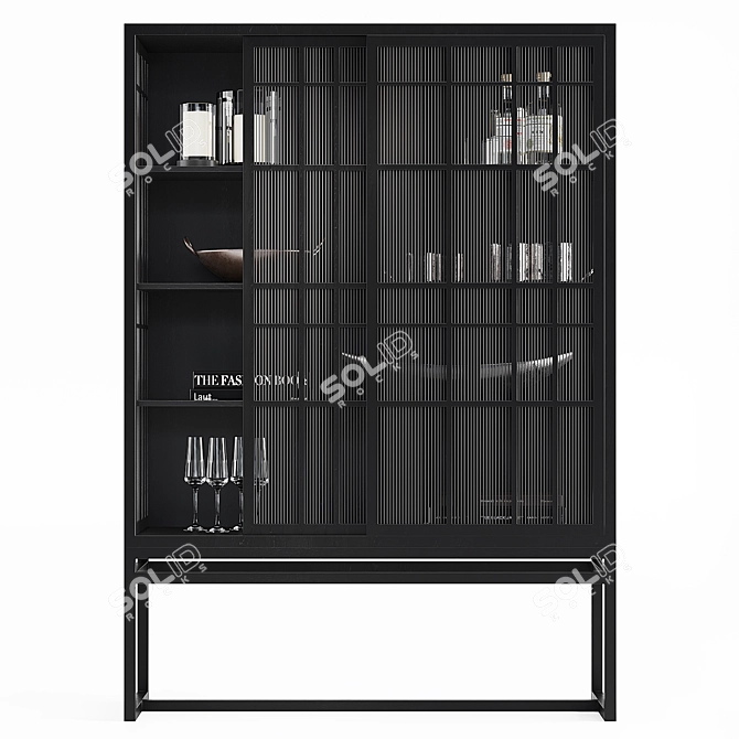 Sleek Sliding Black Cabinet 3D model image 2