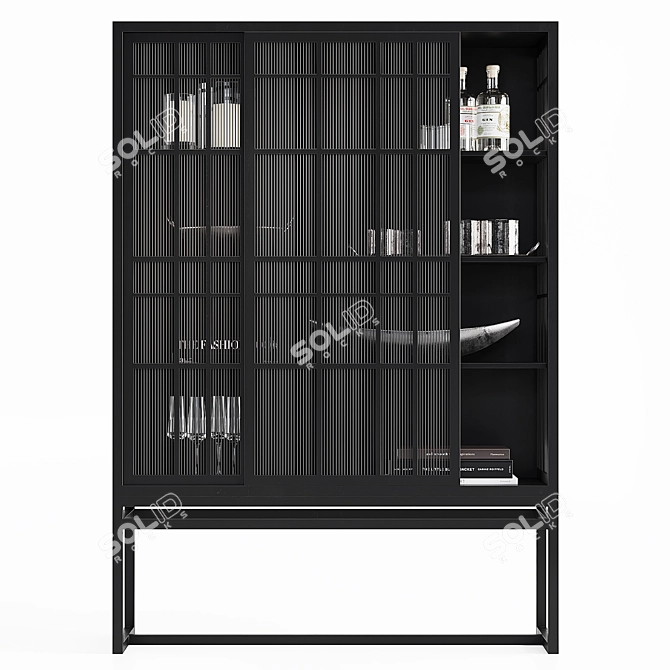 Sleek Sliding Black Cabinet 3D model image 3