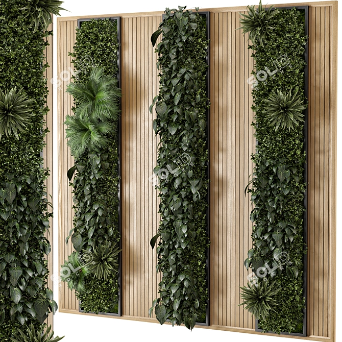 Wooden Base Vertical Indoor Wall Garden 3D model image 1