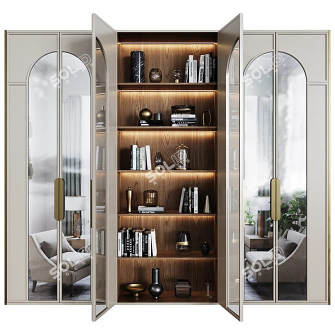 Art Deco Wardrobe with Mirrored Doors 3D model image 2