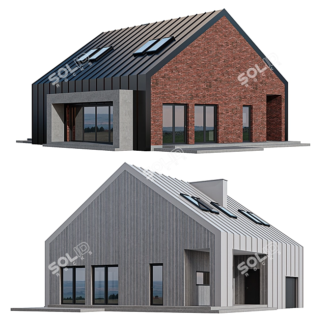 Modern Barnhouse with Skylights 3D model image 1