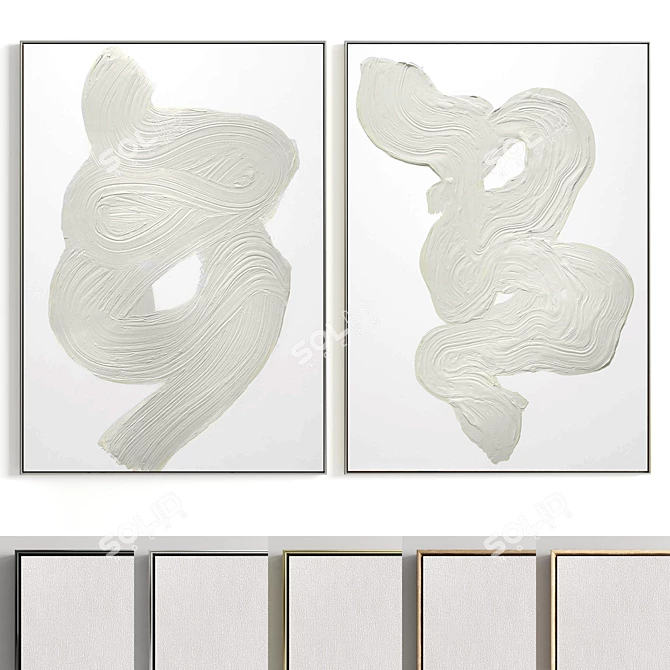 Plaster Frame Set: 2 Paintings, 5 Materials 3D model image 1