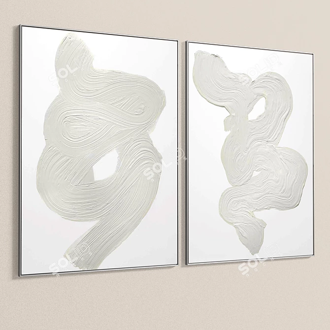 Plaster Frame Set: 2 Paintings, 5 Materials 3D model image 5