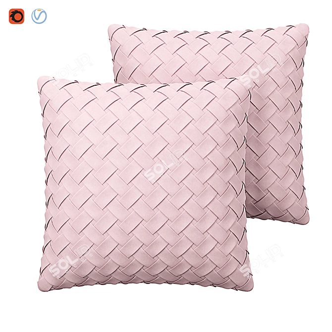 Pink Faux Suede Cushion: Lattice Weave Elegance 3D model image 1