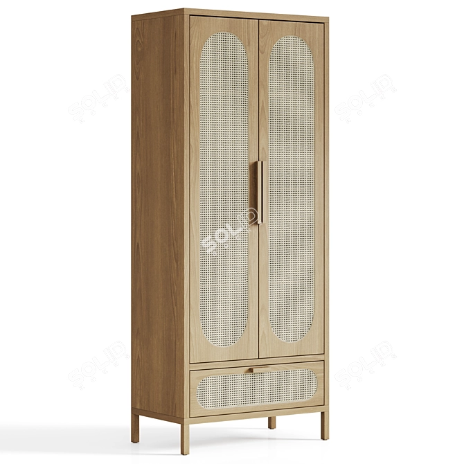 Elegant Rattan Wood Cabinet 3D model image 1