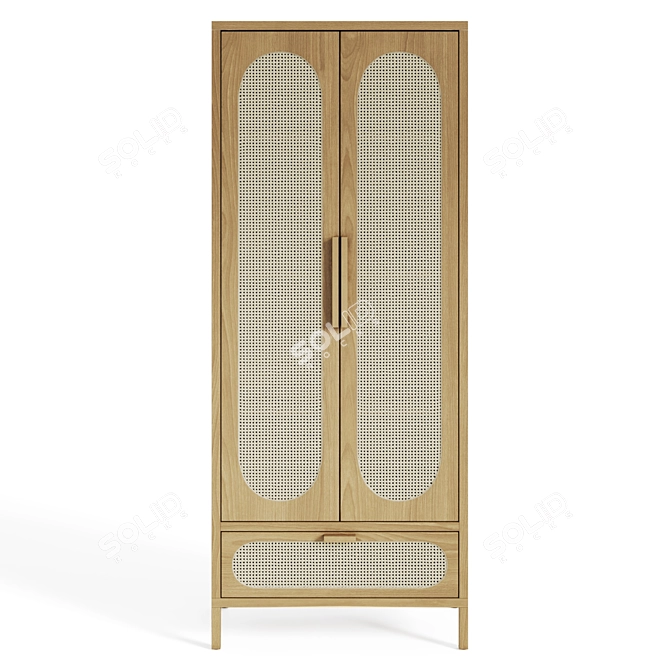 Elegant Rattan Wood Cabinet 3D model image 2