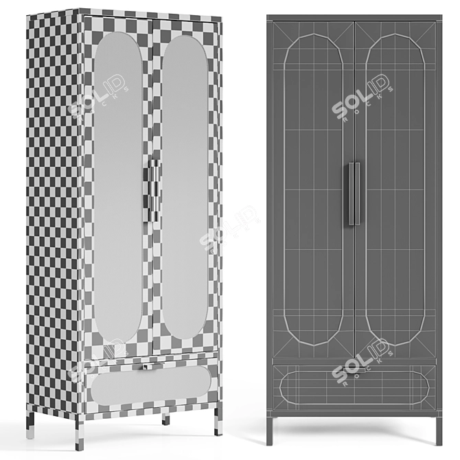 Elegant Rattan Wood Cabinet 3D model image 6