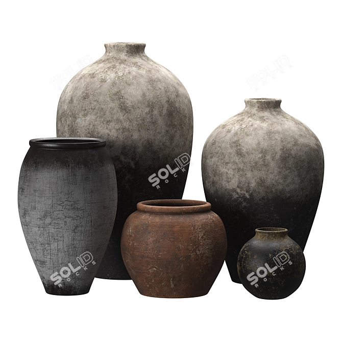 Handcrafted Clay Vessels: Wabi-sabi Style 3D model image 1