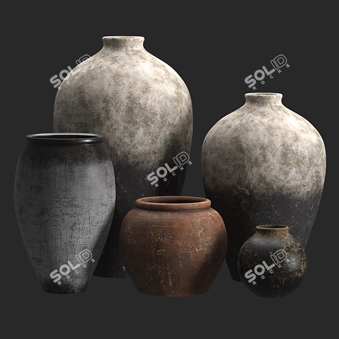 Handcrafted Clay Vessels: Wabi-sabi Style 3D model image 2