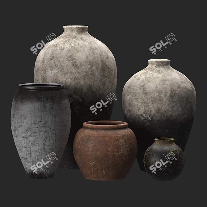 Handcrafted Clay Vessels: Wabi-sabi Style 3D model image 3