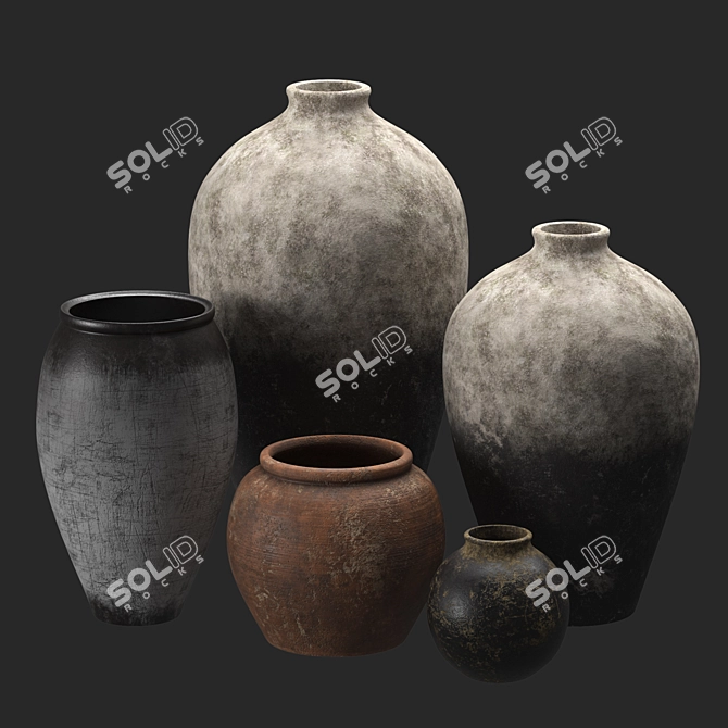 Handcrafted Clay Vessels: Wabi-sabi Style 3D model image 4