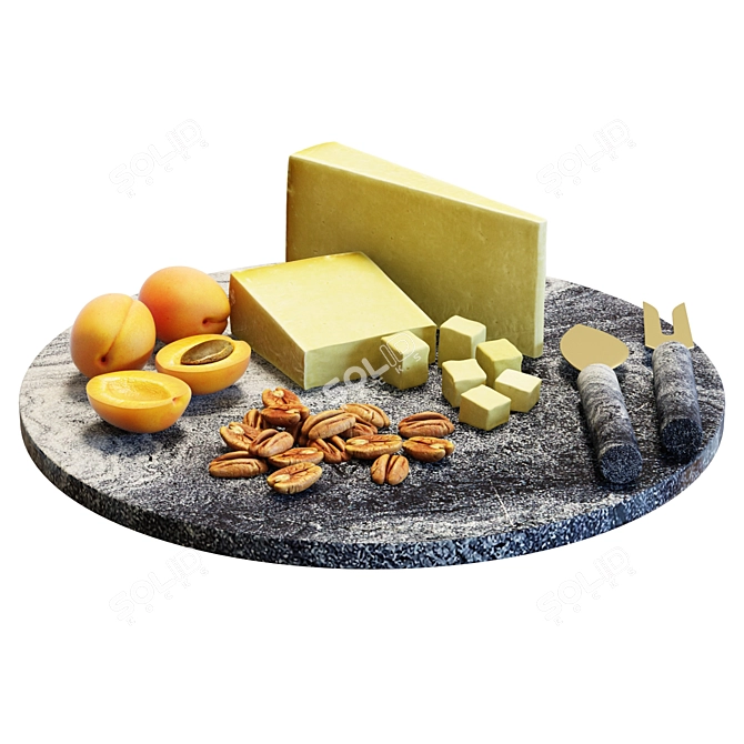 Elegant Marble Cheese Board Set 3D model image 1