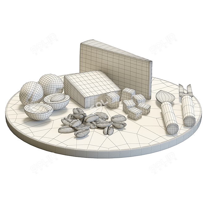 Elegant Marble Cheese Board Set 3D model image 6