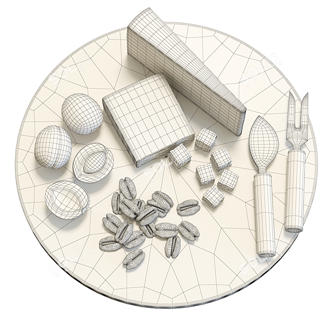 Elegant Marble Cheese Board Set 3D model image 7