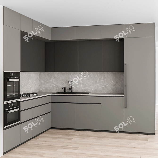 Sleek Gray & Black Kitchen 88 3D model image 1