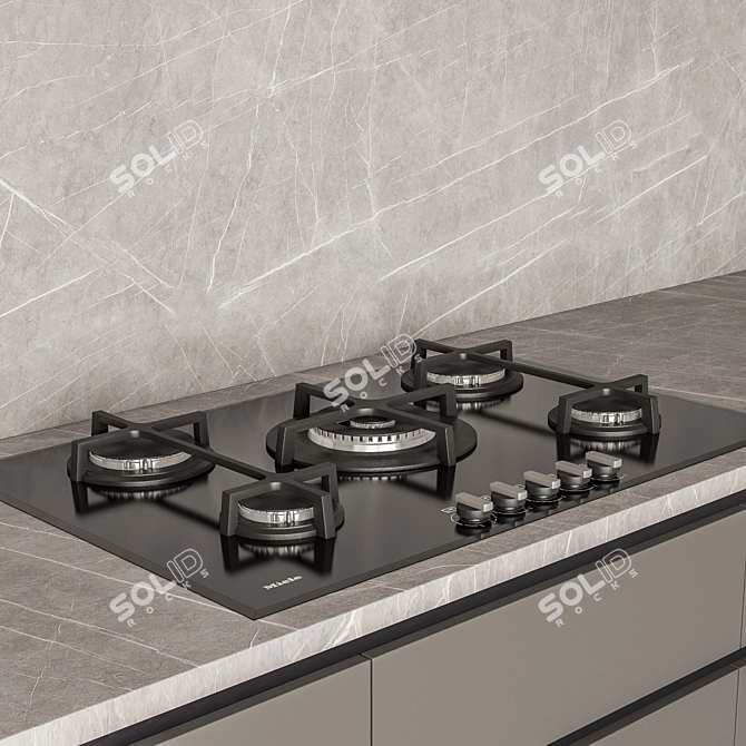 Sleek Gray & Black Kitchen 88 3D model image 3