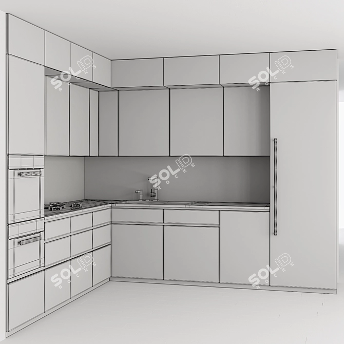 Sleek Gray & Black Kitchen 88 3D model image 5