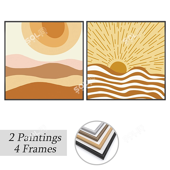 2-Piece Paintings Set with Multiple Frame Options 3D model image 1