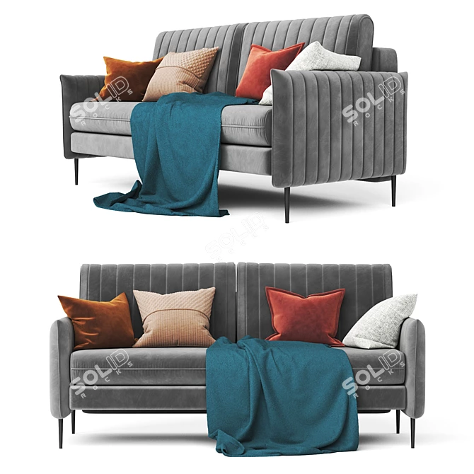 Svaut Velvet Grey Sofa: Modern Elegance 3D model image 1