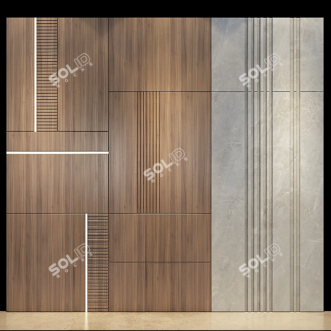 Elegant Wood and Gold Wall Panels 3D model image 1