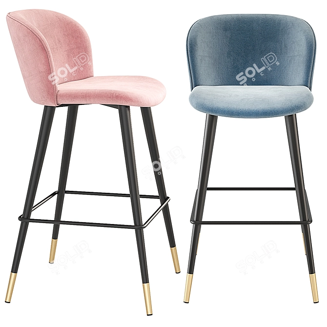 Elegant Eichholtz Velvet Bar Stool 3D model image 2