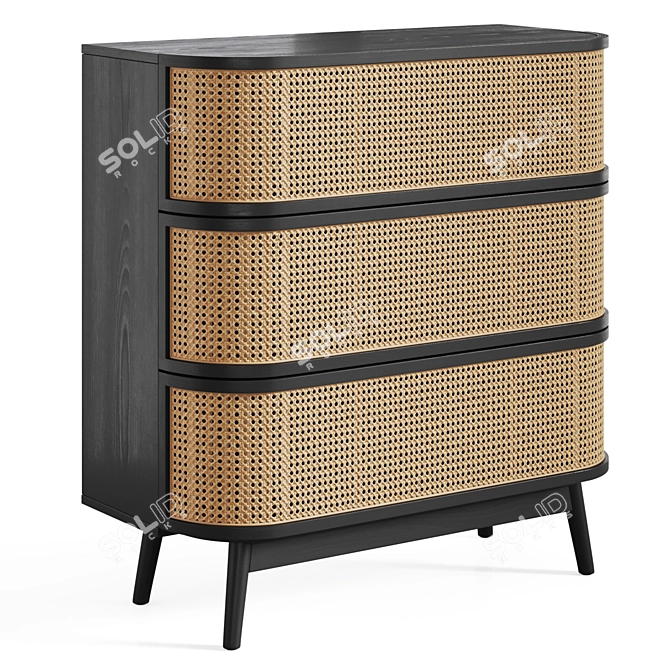 Laora Rattan 3-Drawer Commode 3D model image 1