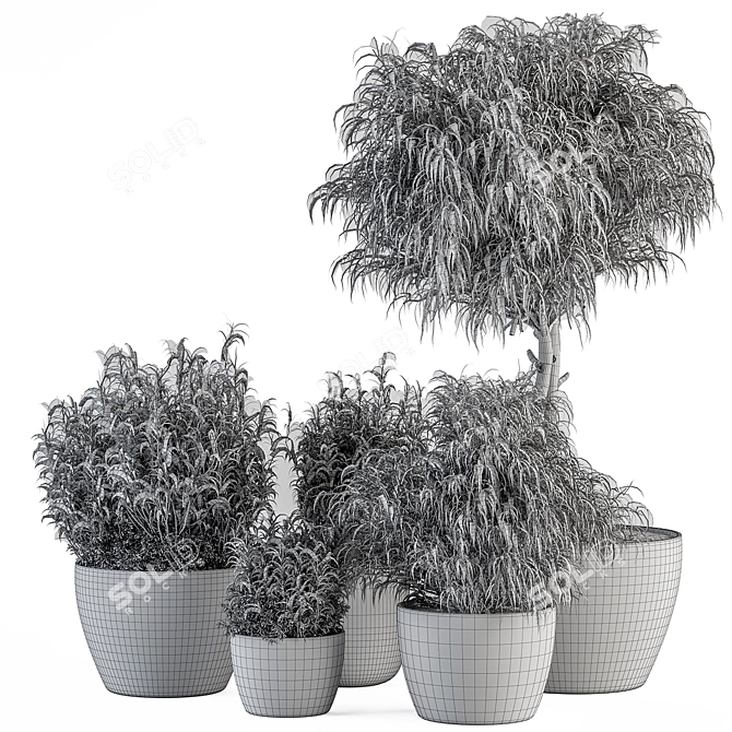 Rustic Concrete Pot Plant Set 3D model image 5