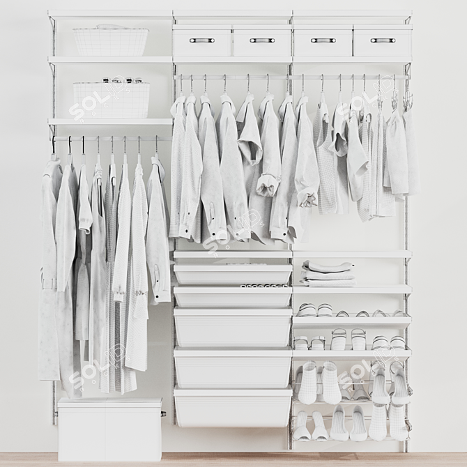 Versatile Wall Wardrobe: Dresses, Clothes, Shoes 3D model image 4