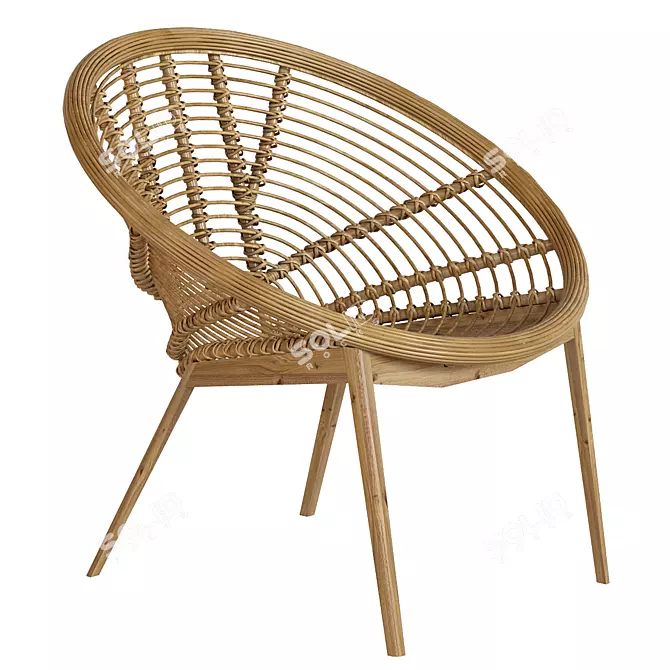 Vintage Rattan Armchair: Timeless Elegance 3D model image 2