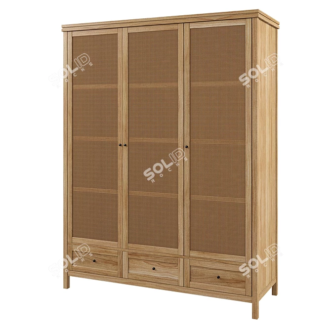 Gabin Triple Cabinet: Solid Pine & Rattan Perfection 3D model image 1