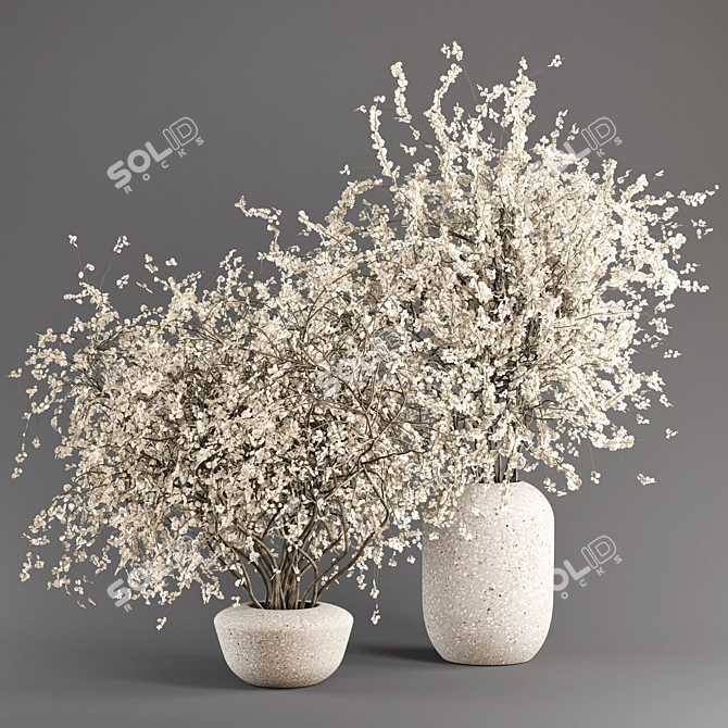 Concrete Vases with Branches 3D model image 1