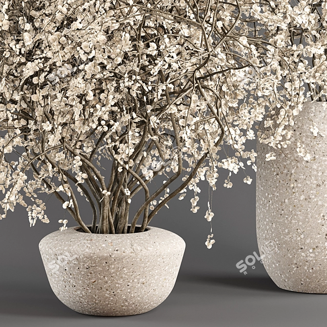 Concrete Vases with Branches 3D model image 2