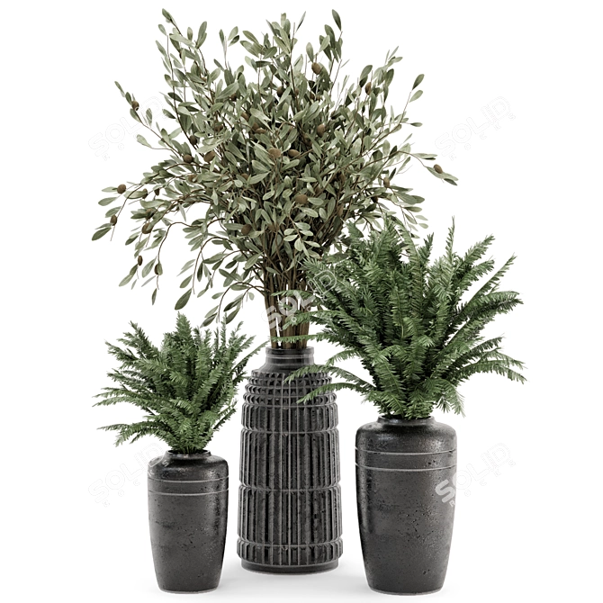 Rustic Concrete Pot Bouquet Set 3D model image 4