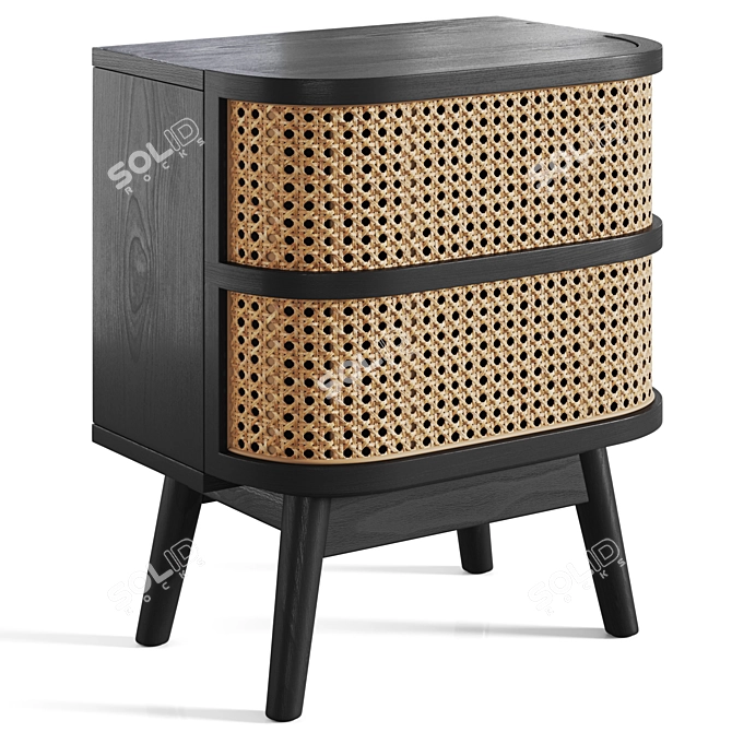 Laora Bedside Table: Stylish Rattan Design 3D model image 6