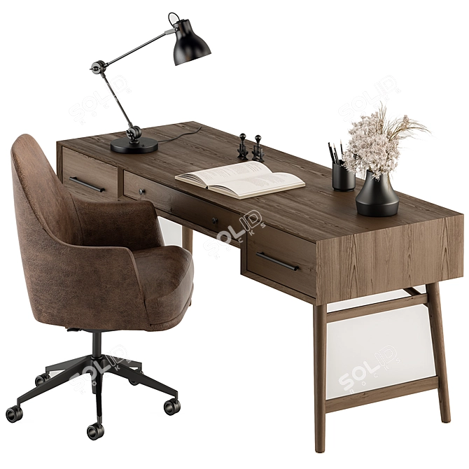 Elegant Wood & Black Office Table 3D model image 1