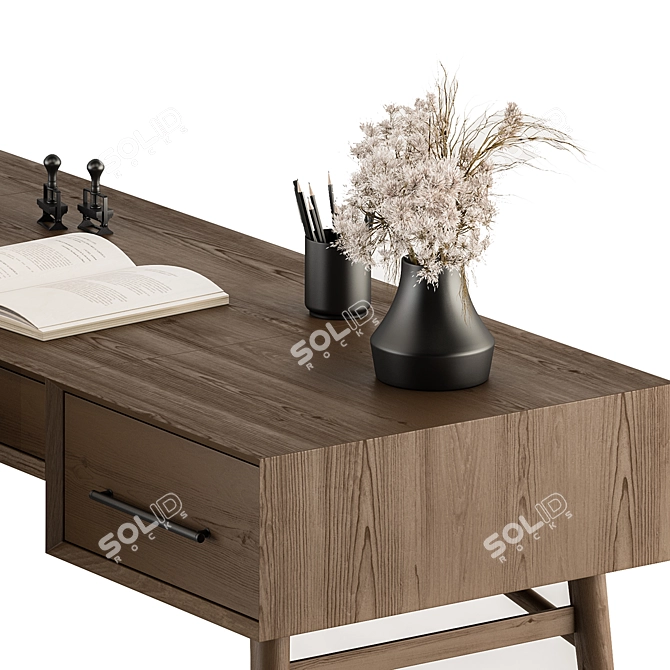 Elegant Wood & Black Office Table 3D model image 2