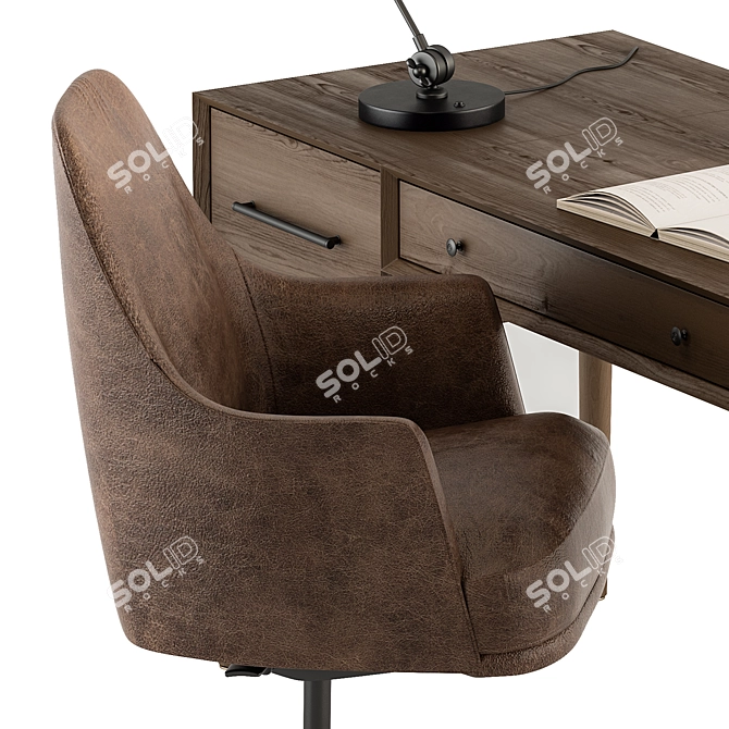 Elegant Wood & Black Office Table 3D model image 3