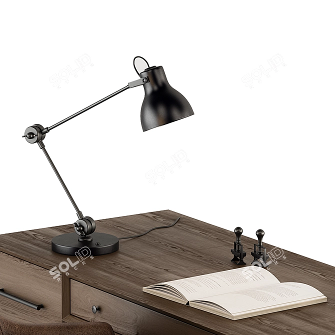 Elegant Wood & Black Office Table 3D model image 4