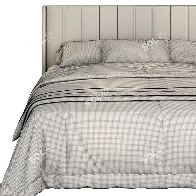 Striped Wingback Bed 3D model image 4