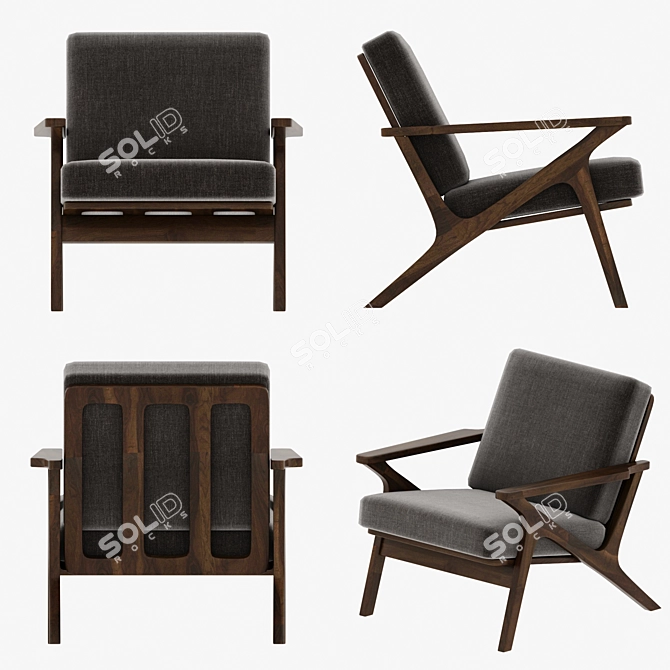 Rinei Timber Fabric 1 Seater 3D model image 6