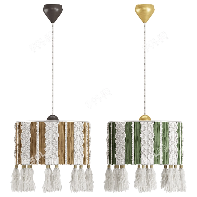 Boho Fringe Chandelier Macrame: Light & Stylish 3D model image 1