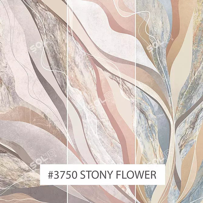 Stony Flower Eco-Murals: Customizable & Waterproof 3D model image 1